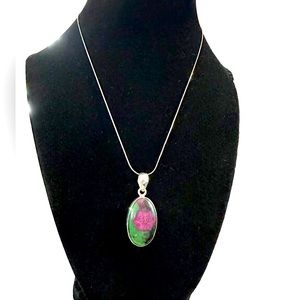 Ruby Zoisite Pendant Sterling Silver stamped 925 on 16” chain Italy 925 FAS